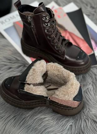 Натуральные кожаные зимние ботинки цвета шоколад