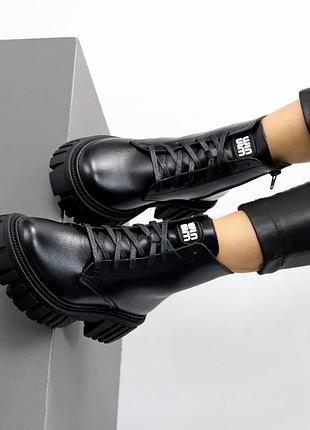 Натуральные кожаные зимние черные ботинки - берцы