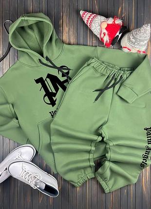 Утеплений чоловічий костюм на флісі зимовий хакі palm angels fleece khaki