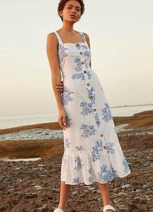 Коттоновое платье сарафан миди с рисунком в пальмы!!!