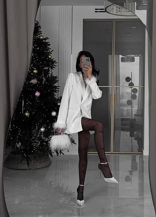 Сукня піджак з пірʼям вечірня