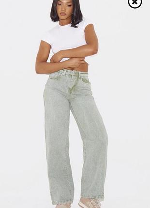 Широкие джинсы с высокой посадкой цвета хаки