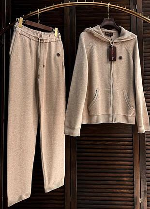 Кашемировый женский костюм, премиум качество, кофта на молнии, брюки