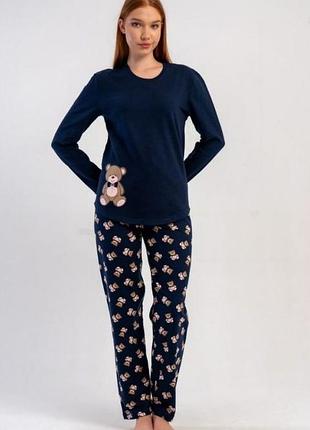 Байкова жіноча піжама 504027 vienetta синя з принтом бавовна