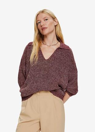 Джемпер-поло в рубчик из смеси хлопка от esprit