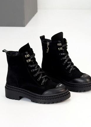 Черевики "rolsen" жіночі замша шкіра екохутро чорний 25713