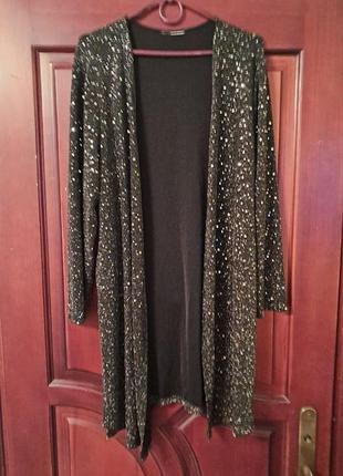 Длинный черный кардиган или блейзер с блестящими вкраплениями (шиммером)