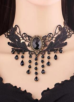 Готическое украшение, бусы, ожерелье, кружевные украшения, женские аксессуары, карнавальные украшения, колье, цепочка, черный чокер