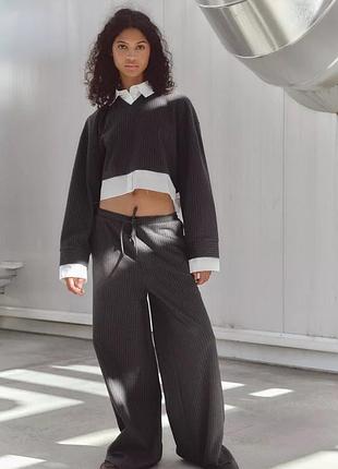 🖤укорочений світшот-обманка zara з імітацією сорочки в смужку 🖤