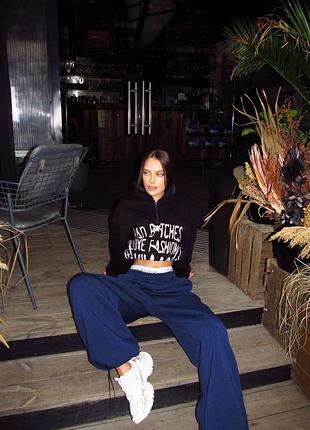 Трендові жіночі штани палаццо вільного крою середньої посадки зі стильною лого резинкою дуже зручні утеплені