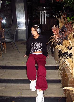 Трендові жіночі штани палаццо вільного крою середньої посадки зі стильною лого резинкою дуже зручні утеплені