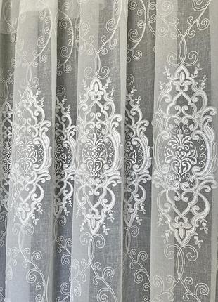 Тюль лен с вышивкой. льняная тюль в зал. красивая тюль из льна