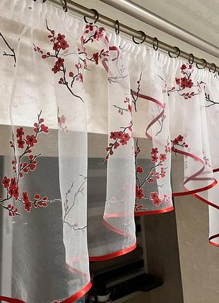 Красивый комплект для кухни. готовая тюль на кухню.  тюль для кухни. красивая кухонная тюль