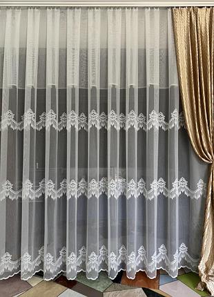 Красивая нежная молочная тюль бамбук с классическим рисунком в зал, спальню, гостиную