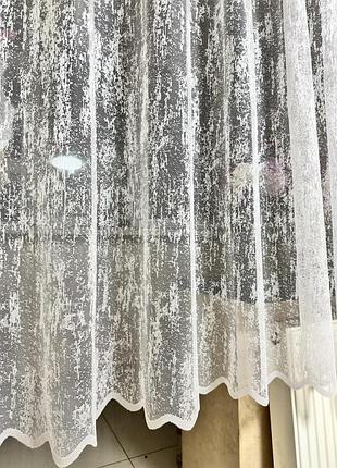 Современная белая жаккардовая короткая тюль мрамор на кухню до подоконника