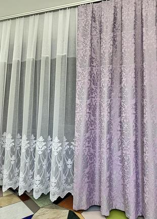 Плотные сиреневые шторы с коронами шенилл блекаут в зал, спальню, гостиную
