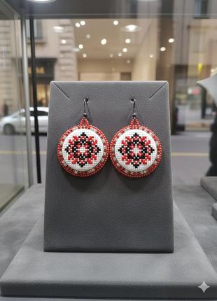 Сережки в етностилі, з вишивкою хрестиком