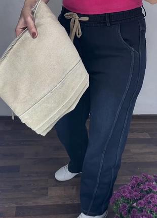 Джинсовые зимние брюки багги