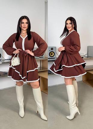 Женское платье, платье с кружевом ❤️‍🔥 платье с воланами и кружевом