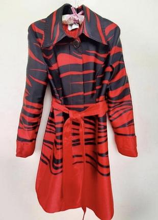 Плащ пальто тренч spoom красн чёрн ветровка пиджак размер 36 38 атлас стильн