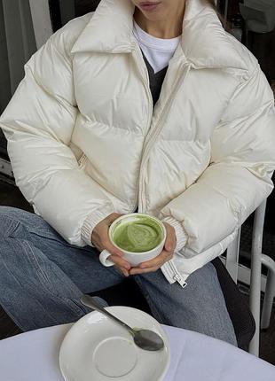 Дутый пуховик пуфер с воротником