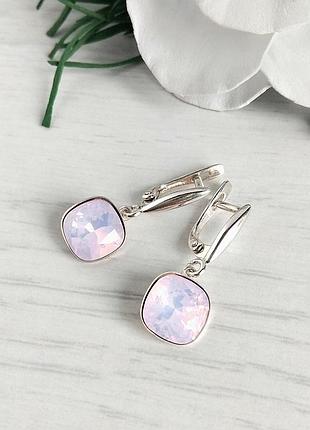 Серьги swarovski с розовыми камнями