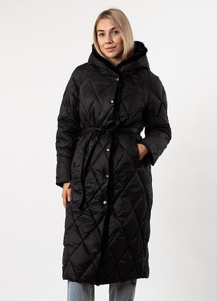 Пуховик женский зимний черный длинный к827
