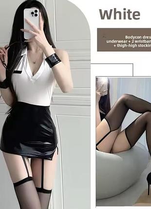 Эротический костюм косплей секретарша платье платья шнуровка нарукавники чулки с поясом