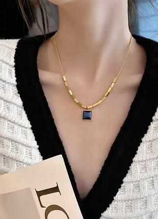 Тренд женская цепочка медицинская сталь премиум качества синий циркон колье ожерелье цепень