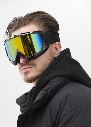 Мужские лыжные очки горнолыжные маска зеркальная without chameleon black&amp;yellow