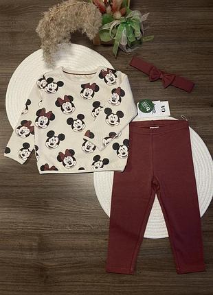 🧸 костюм трійка з minnie mouse для дівчинки, світшот + штани + повʼязка | disney / c&a