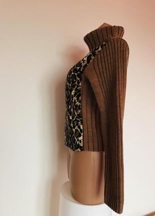 Шикарный шерстяной стильный свитер гольф водолазка с леопардовым ворсистым принтом 🐆5 фото