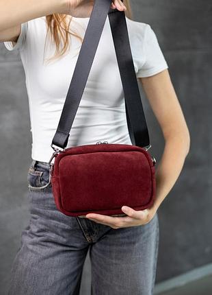 Жіноча сумка крос-боді з натуральної замші бургунді