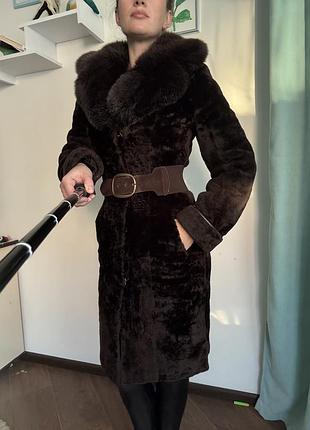 Шуба натуральний мутон + хутро песця