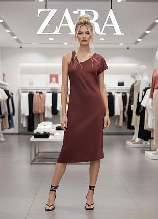 Сатиновое платье миди цвета бургунди zara