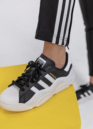 Кожаные черные белые женские кроссовки adidas superstar 38 размер