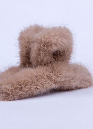 Заколка краб для волосся, пухнастий крабік , темний-беж