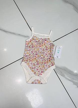 Primark baby 👶 хлопковое боди-майка с нежным цветочным принтом | размер 0-3 месяца (62 см) | новое с биркой