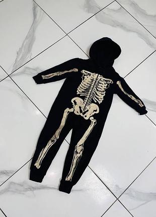 Детский кигуруми/комбинезон-скелет rebel by primark (3-4 года, 104 см) флисовый с капюшоном и свечением в темноте