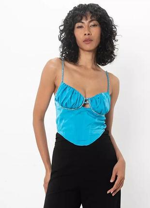 Голубой праздничный новогодний атласный корсет топ на молнии с камушками asos