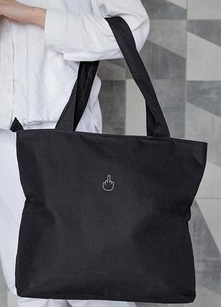 Женская сумка эко-шоппер тканевая с принтом finger black s-ma