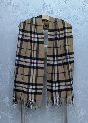 Шарф mackintosh широкий в клетку шерстяной бежевый шотландия оригинал. 175 см. / 39 см