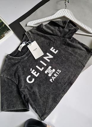 Женская укороченная футболка кроп celine р с- л
