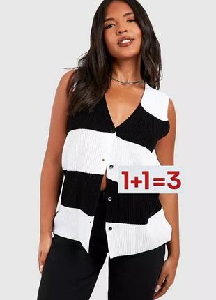 1+1=3 🎁 подовжена в'язана кофта жилетка у смужку від boohoo