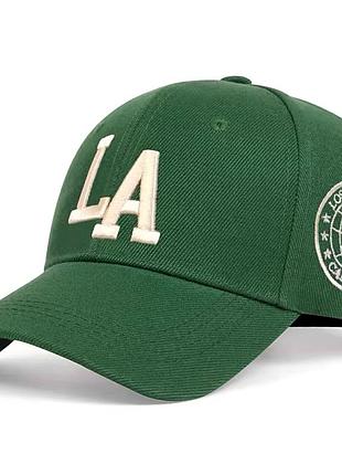 Кепка бейсболка логотип la (los angeles, ла, лос-анджелес) з вигнутим козирком, унісекс wuke one size зелений