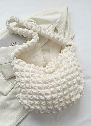 Женская сумка-хобо (hobo bag, мешок) "стеганая" через плече, wuke молочный