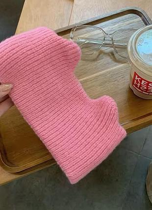 Повязка на голову теплая вязаная кошка с ушками, wuke one size демисезонные, розовый