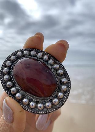 Винтажная серебряная брошь с агатом