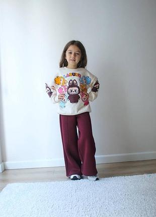 Стильный и теплый костюм для девочки лабуба  свитшот и штаны палаццо зима осень