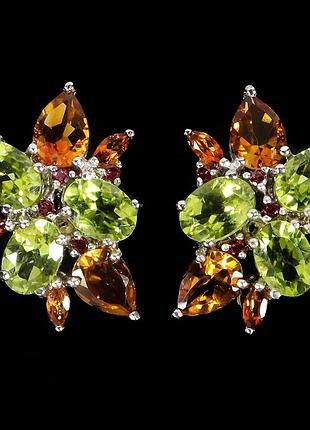 Серьги серебро 925 натуральный перл цитрин гранат